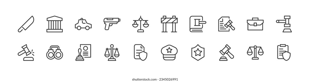 law icons set for web and UIUX design. Vector objects isolated on a white background