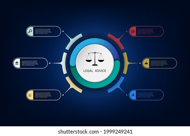 Law information for justice law verdict case legal gavel wooden hammer crime court auction symbol. infographic