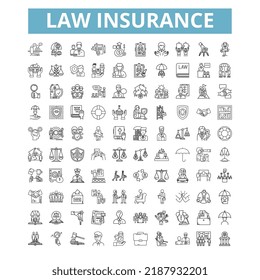Law insurance icons, line symbols, web signs, vector set, isolated illustration