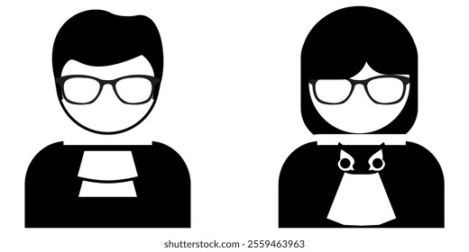 Law judge in black robe costume, court people and justice workers icon profile in two gender for job profession vector