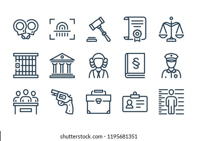 Law and judgement line icons. Vector linear icon set. Law and judgement line icons. Vector linear icon set.