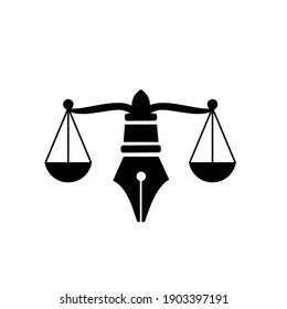 Law with judicial balance symbol of justice scale in a pen nib. Logo vector isolated illustration design for law, justice services and firms.