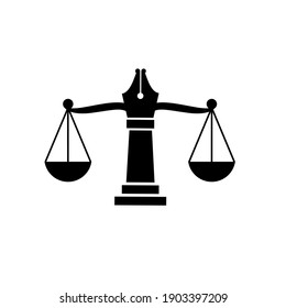 Law with judicial balance symbol of justice scale in a pen nib. Logo vector isolated illustration design for law, justice services and firms.