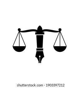 Law with judicial balance symbol of justice scale in a pen nib. Logo vector isolated illustration design for law, justice services and firms.