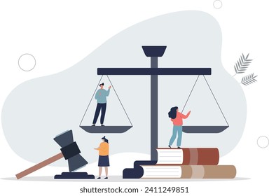 Law as jurisprudence knowledge study and judge occupation.Decision verdict with symbolic gavel as authority right for judgment .flat vector illustration.