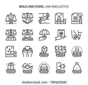 Law and justice, bold line icons. The illustrations are a vector, editable stroke, 48x48 pixel perfect files. Crafted with precision and eye for quality.