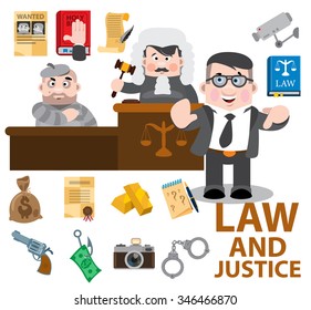 Law And Justice, Cartoon Characters, Judge, Defendant, Lawyer