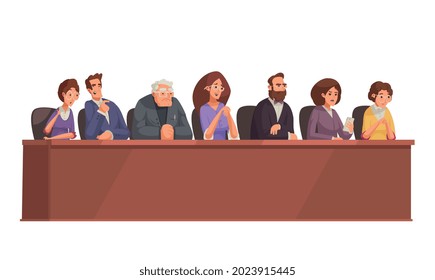 Law justice composition with doodle characters of jury court members vector illustration