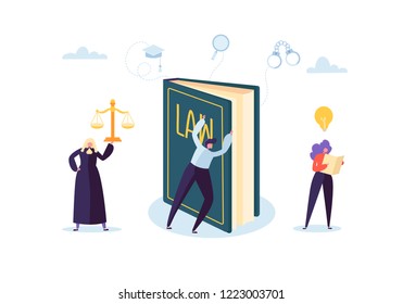Law and Justice Concept with Characters and Judical Elements, Lawbook, Lawyer. Judgment and Court Jury People. Vector illustration svg