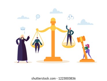 Law and Justice Concept with Characters and Judical Elements, Gavel, Lawyer. Judgment and Court Jury People. Vector illustration svg