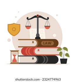 Concepto de derecho y justicia, vector de ilustración plana. Ilustración para sitio web, página de inicio, aplicación móvil, afiche y banner. Ilustración vectorial plana de moda