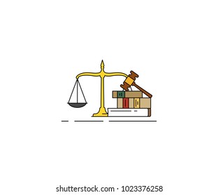 Law and justice concept icon. Legal line vector design. Law scale, book and gavel hammer illustration