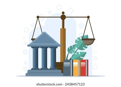 Law and justice concept, lawyer consultant client, judge knocking with wooden gavel, legal advice concept, flat vector illustration banner for website.