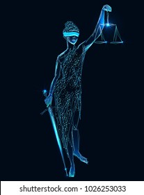 Law and Justice concept in Low poly Style. Law theme scales of justice, statue of justice vector illustration.