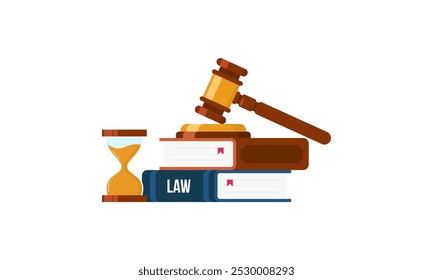 Law and Justice Concept with Scales Judge, Gavel Book, and Hammer Illustration