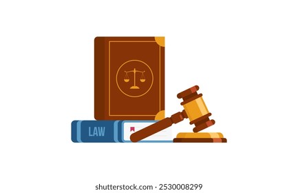 Law and Justice Concept with Scales Judge, Gavel Book, and Hammer Illustration