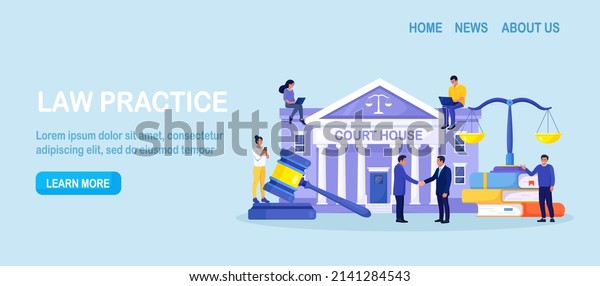 Law and justice concept. Justice scales,\
supreme court building and judge gavel. Crime courthouse advocate,\
lawyer consulting to client. Legal advice online, remote. Vector\
illustration