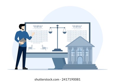 Law and justice concept. sign a contract agreement, agreement or document. Concept of public legal consultation and legal advice. Flat vector illustration on white background.