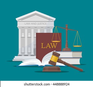 Law and justice concept vector illustration in flat style. Design elements, symbols and icons.