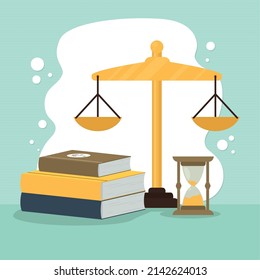 Law and justice design with scale and books svg