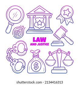 Law and Justice doodle illustration with hand drawn gradient outline style