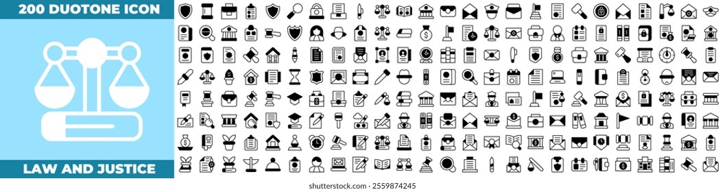 Law And Justice Duotone Editable Icons set. Vector illustration in modern thin duotone style of law and justuce icons: law, lawyer, justice, etc