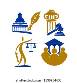 Law Justice Firm logo Pillar Gavel Design Vector template Set