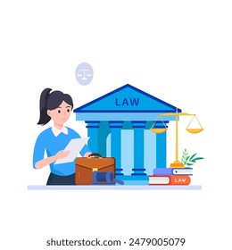 law and justice flat illustration,  Law firm and legal services, Public law consulting.