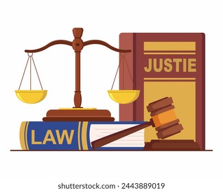 law and justice with gavel judge books scales icons law degree education vector illustration