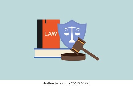 law and justice with gavel judge books scales icons law degree education vector illustration