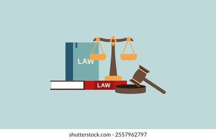 law and justice with gavel judge books scales icons law degree education vector illustration