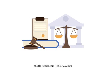 law and justice with gavel judge books scales icons law degree education vector illustration