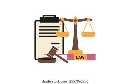 law and justice with gavel judge books scales icons law degree education vector illustration