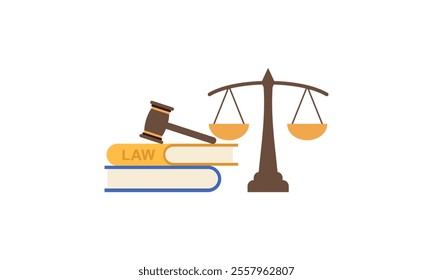 law and justice with gavel judge books scales icons law degree education vector illustration