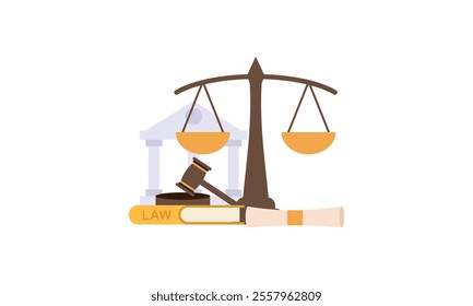 law and justice with gavel judge books scales icons law degree education vector illustration