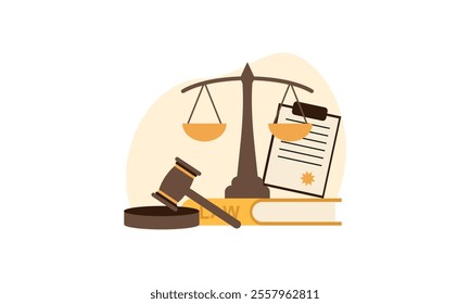 law and justice with gavel judge books scales icons law degree education vector illustration