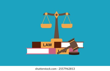 law and justice with gavel judge books scales icons law degree education vector illustration