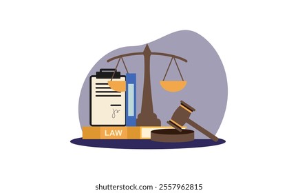 law and justice with gavel judge books scales icons law degree education vector illustration