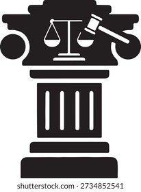 Icono de la ley y la justicia con columna y escala que simbolizan la autoridad legal, el sistema judicial y el poder judicial.