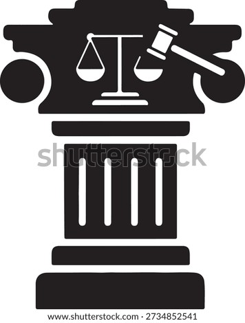 Law and justice icon with column and scale symbolizing legal authority, court system, and judiciary power.