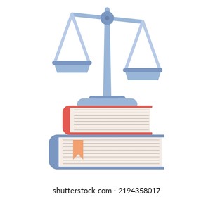 Law And Justice Icon. Scales Of Justice And Books. Supreme Court. Legal Services, Services Of Lawyer, Notary. Vector Flat Illustration 