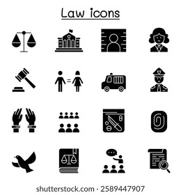 Law and Justice icon set in glyph style