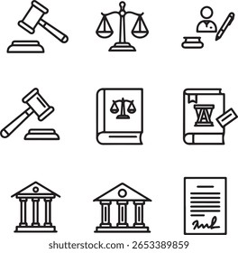 Lei Justiça Ícone Definir Premium Vetor Ícones, Símbolos Legais, Editab