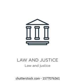 Law and justice icon. Thin linear law and justice outline icon isolated on white background from law and justice collection. Line vector sign, symbol for web and mobile