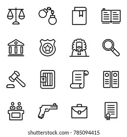 Law and justice icons collections. The legal system, judge, police and lawyer