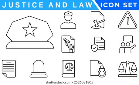 Law and Justice icons. Law and justice icon set suitable for info graphics, websites and print media. Modern thin line icons of law and lawyer service