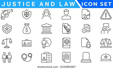 Law and Justice icons. Law and justice icon set suitable for info graphics, websites and print media. Modern thin line icons of law and lawyer service
