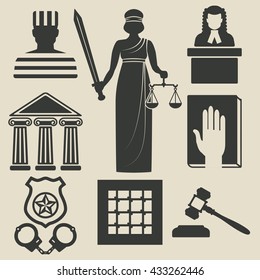 law and justice icons set. vector illustration - eps 8