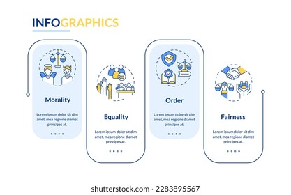 Law and justice ideas blue rectangle infographic template. Data visualization with 4 steps. Editable timeline info chart. Workflow layout with line icons. Lato-Bold, Regular fonts used