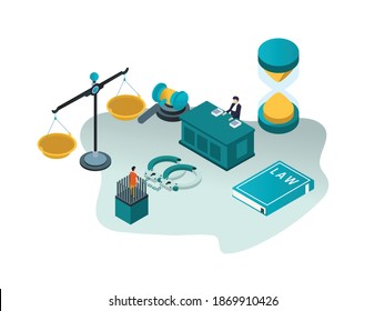 Law and Justice isometric 3d vector concept for banner, website, illustration, landing page, flyer, etc.